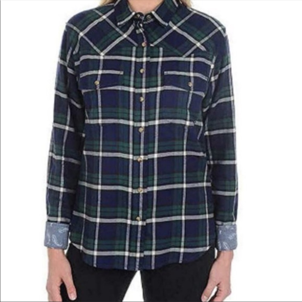 Jack’s Girlfriend Size Small Green Comfort Stretch Flannel Shirt